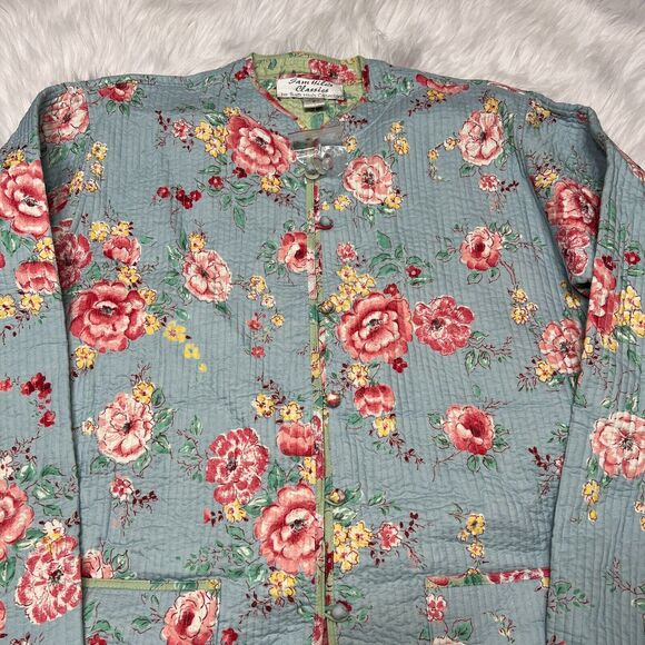 SAM HILU'S CLASSICS REVERSIBLE QUILTED JACKET FLORAL BLUE / GREEN - Picture 2 of 10